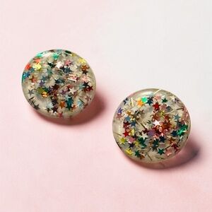 Resin Star Confetti Round Stud Earrings - Multicolor
